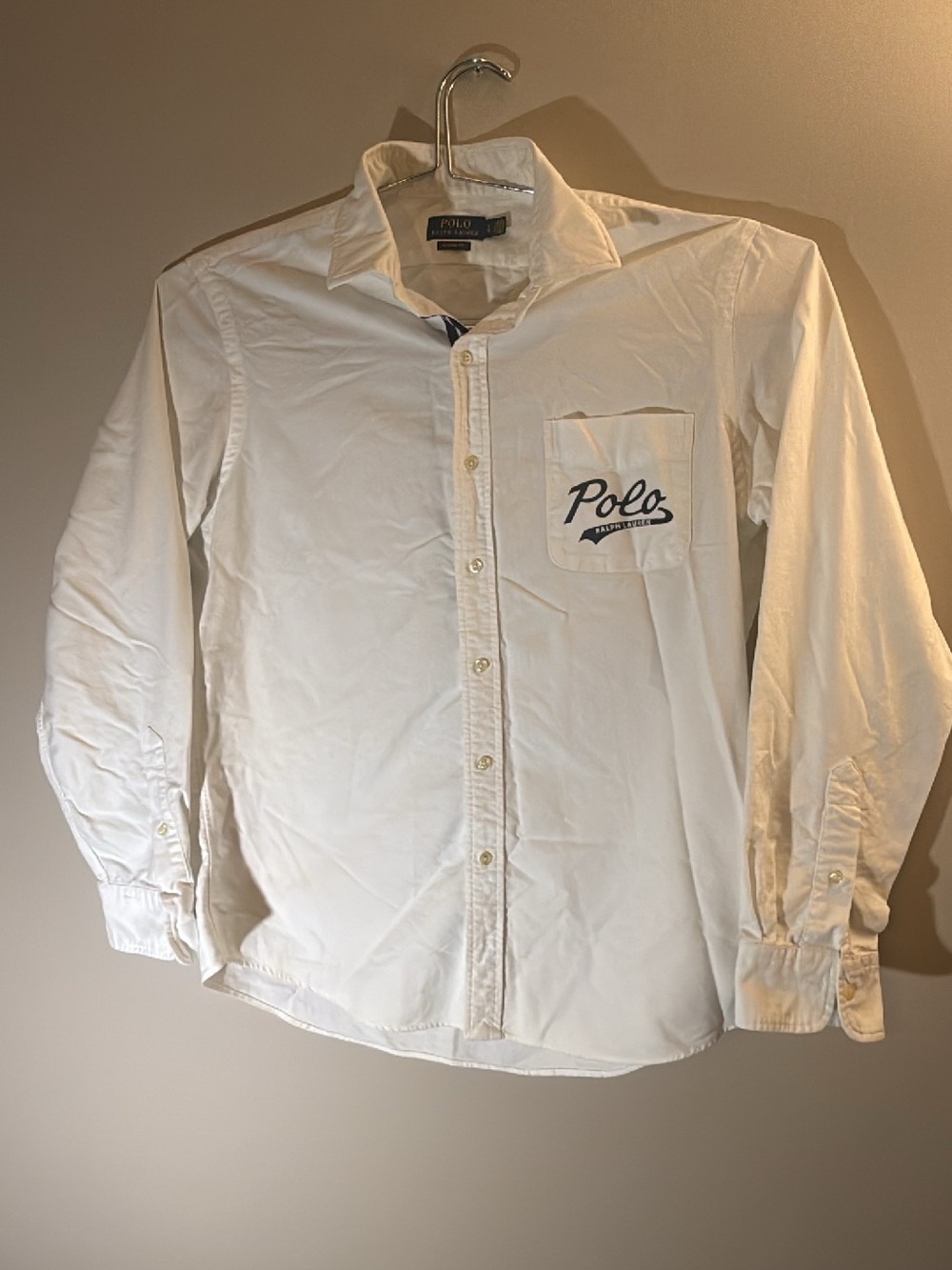 Polo Ralph Lauren White Long-Sleeve Button-Down with Polo Pocket Logo Lg